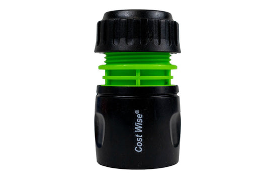Green female hose connector with black grip, quick-connect style fitting
