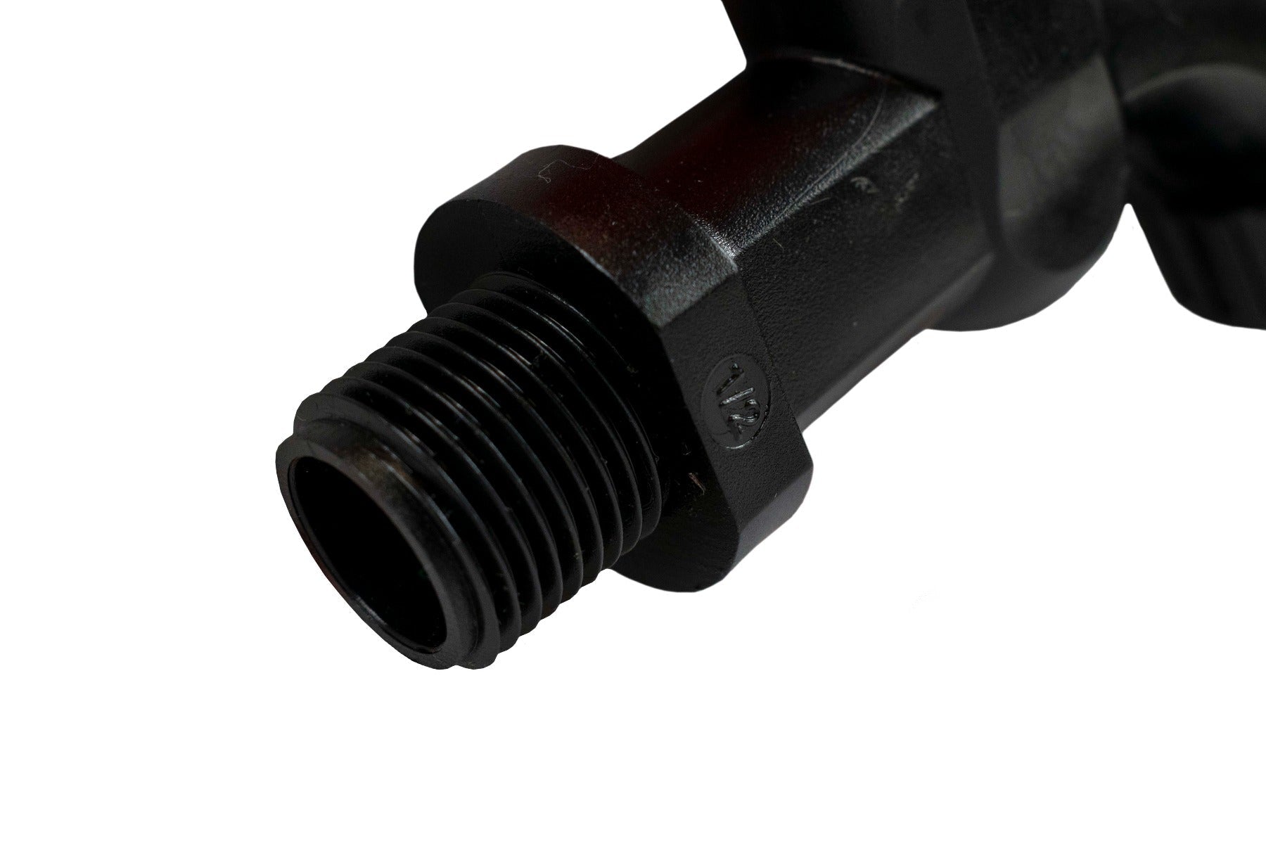 Black threaded connection section on quick connect tap fitting