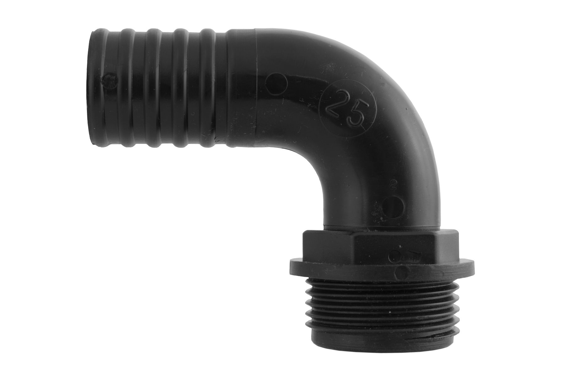 Black 2" BSPM 50mm elbow connector with male threaded end