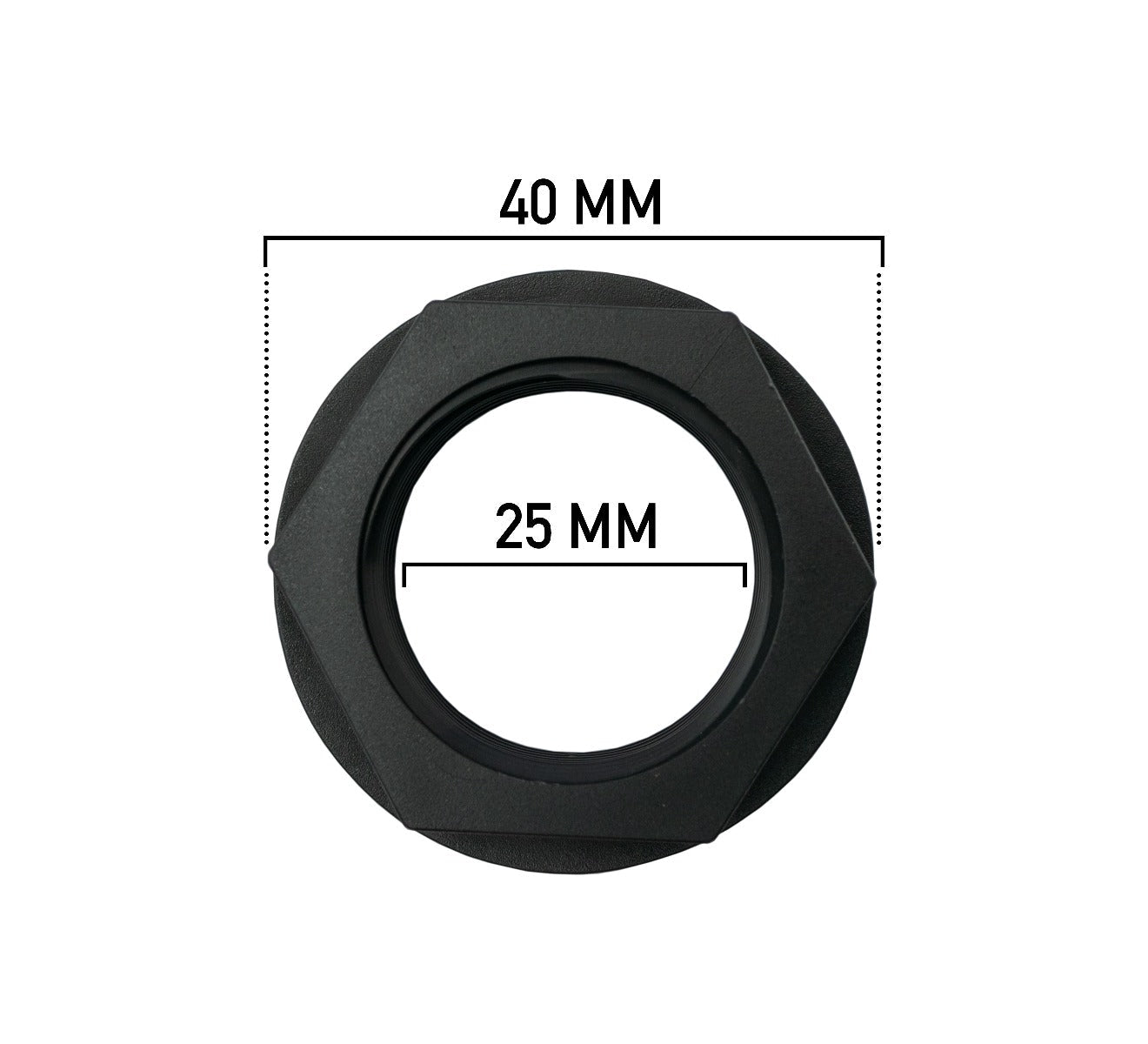 3/4" BSPF back nut washer dimensions: 40 mm outer, 25 mm inner opening