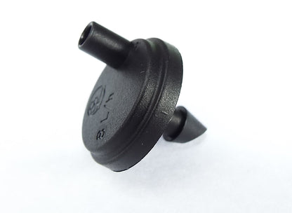 Black turbulent flow dripper with side fins and barbed outlet nozzle