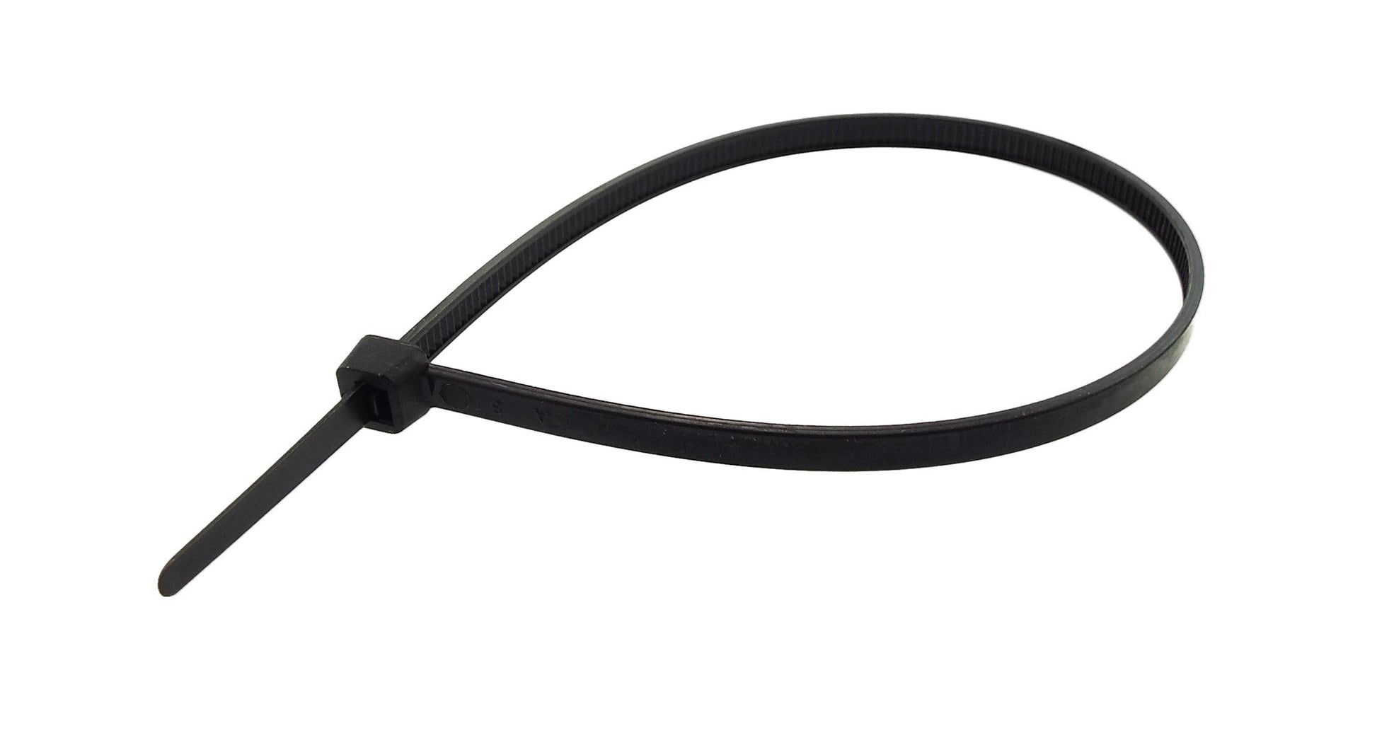 Coiled black cable tie with locking head, 3.6mm x 250mm