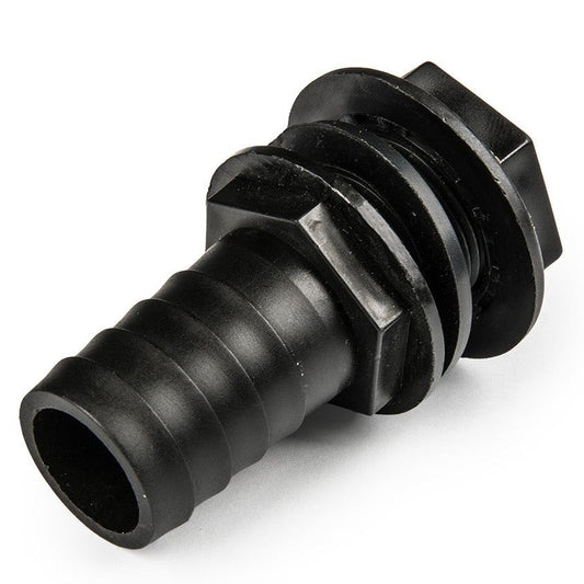 Tank connector with washer, 3/4" BSPM male thread and 1" barb outlet