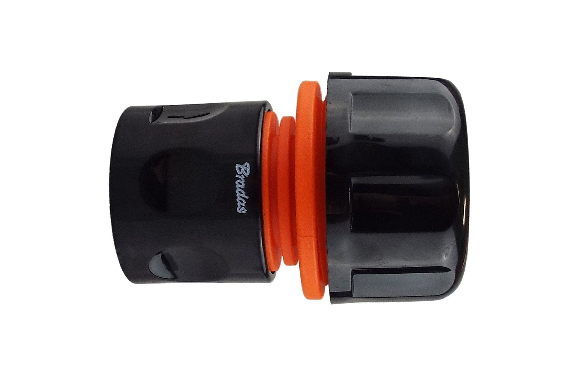 Female hose connector, black body with orange O-ring and outlet