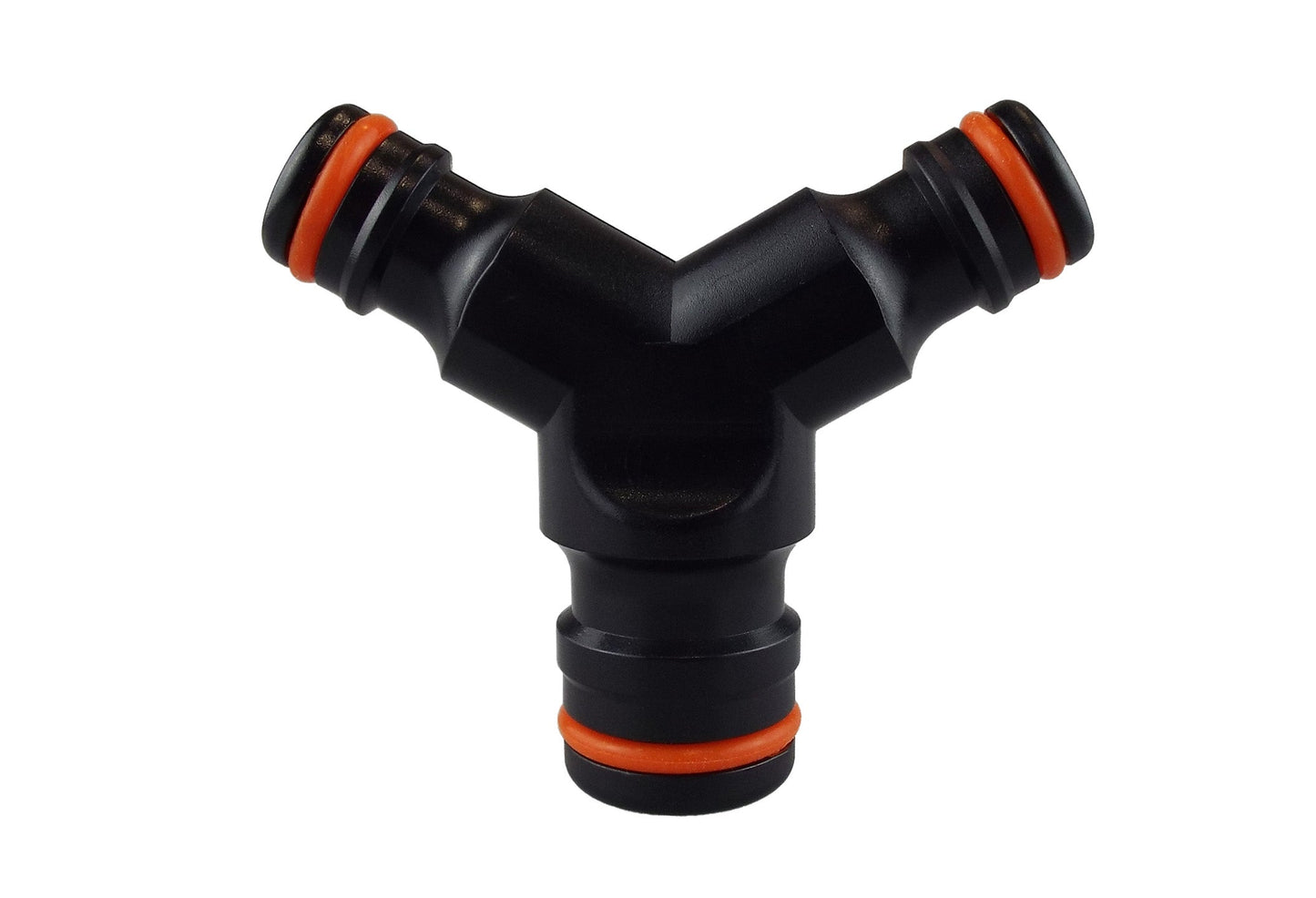 Three-way snap-on connector, black with orange rings