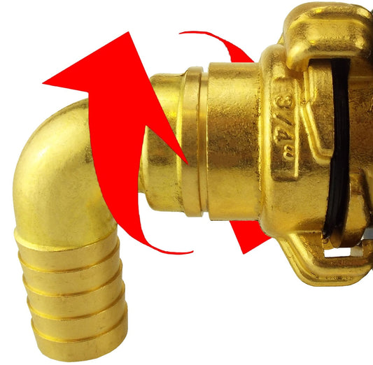 Claw Brass 1" swivel elbow hose fitting, threaded end and rotating joint