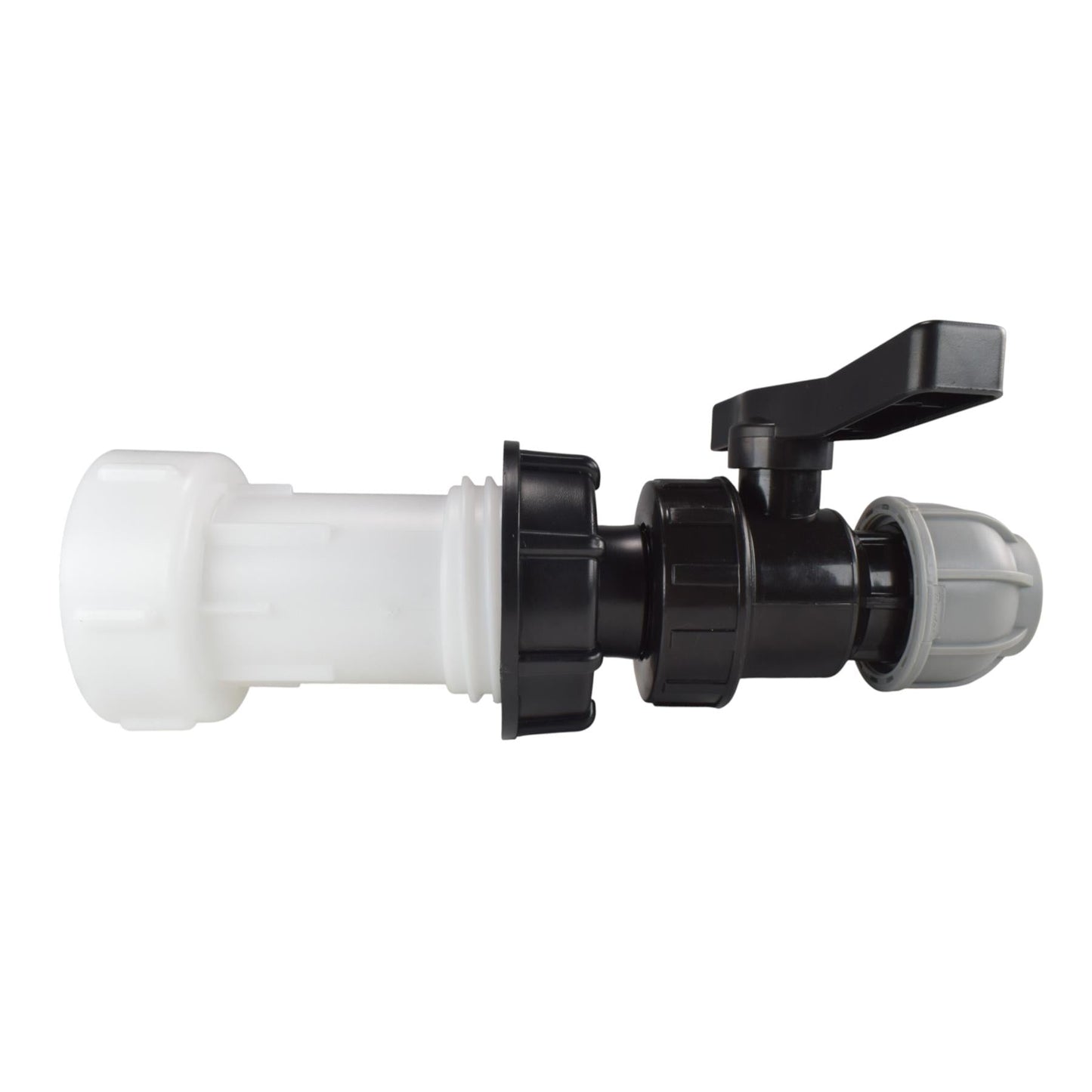 IBC extender: 2" S60X6 cap, 20mm MDPE valve, black lever