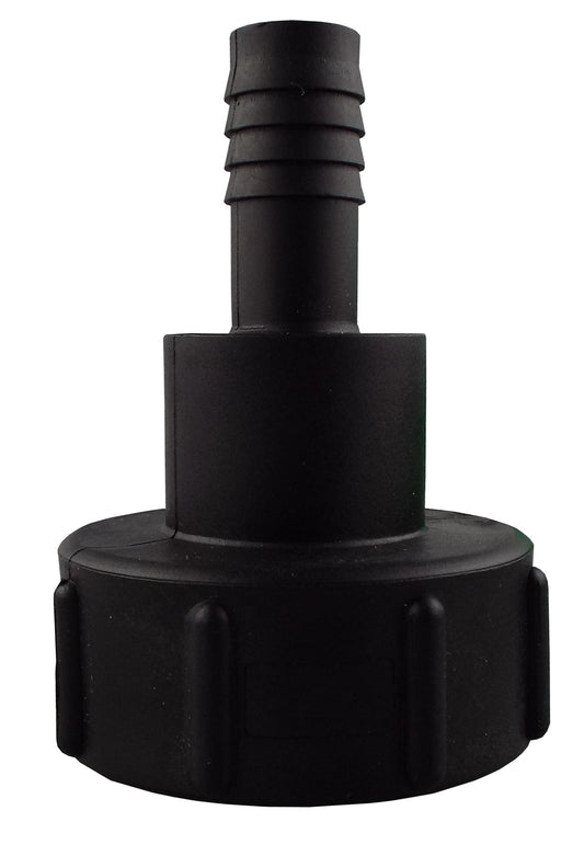 IBC S60X6 to 1.25 in hose tail fitting, black plastic barbed connector