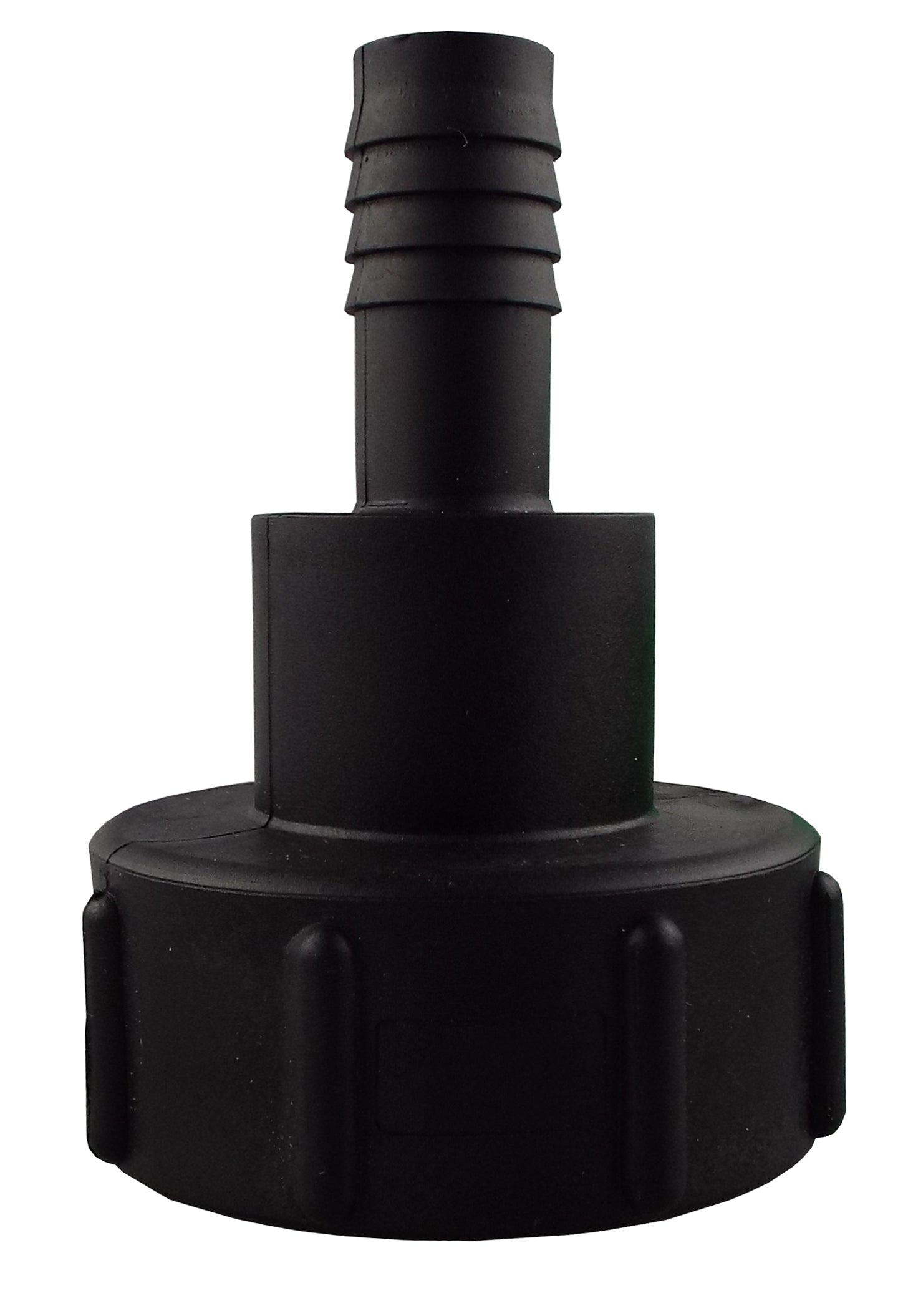IBC S60X6 to 1.5in hose tail adapter, black plastic barbed connector