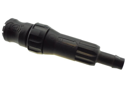 Snap-on filter 13mm barbed fitting with ridged grip collar, black