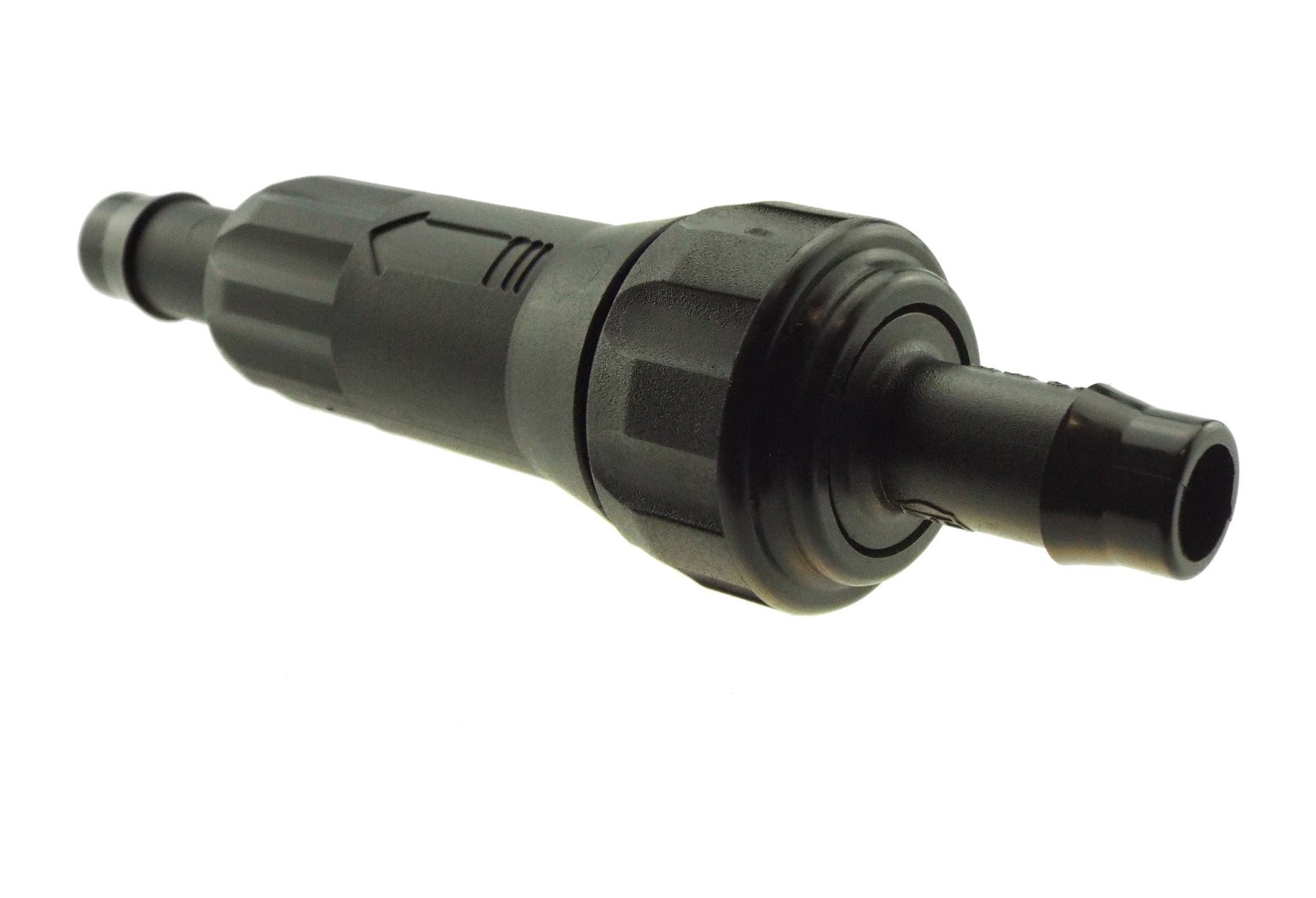 In-line filter 13mm, black plastic inline adapter with threaded collar