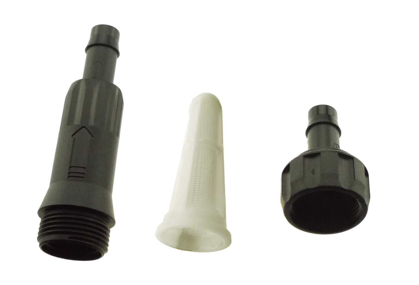 In-line filter 13mm with black fittings and a light mesh insert