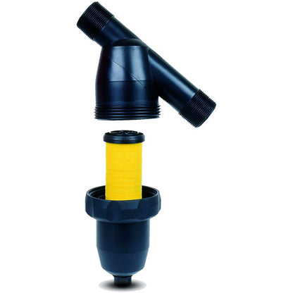3/4" BSPM-M disc water filter with yellow cartridge and threaded ports
