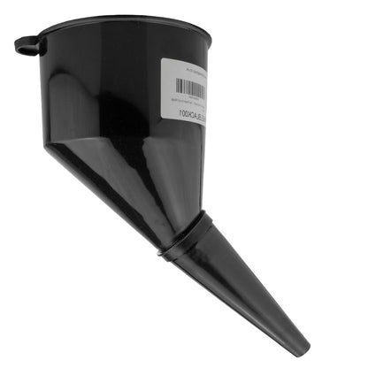 Angled fuel funnel with filter, black—wide spout and long nozzle