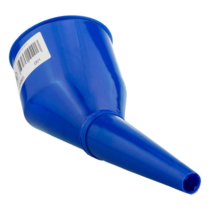 Blue fuel funnel with cylindrical base and angled spout opening
