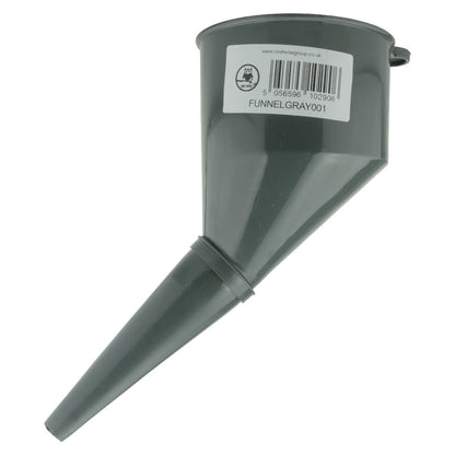 Gray angled car fuel funnel with filter, long spout and wide opening