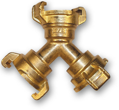Claw Brass 3-way connector with claw grips and central outlet