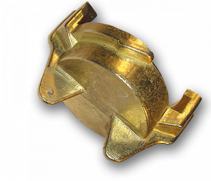Claw end cap brass close-up of mounting tabs and black rubber ring