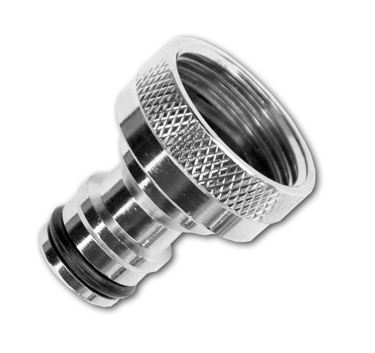 1" BSPF male snap-on tap connector, nickel-plated brass with ridged grip ring