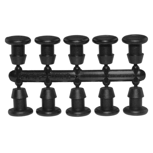 4mm barbed repair plugs set, black rubber, multiple upright post caps on bar