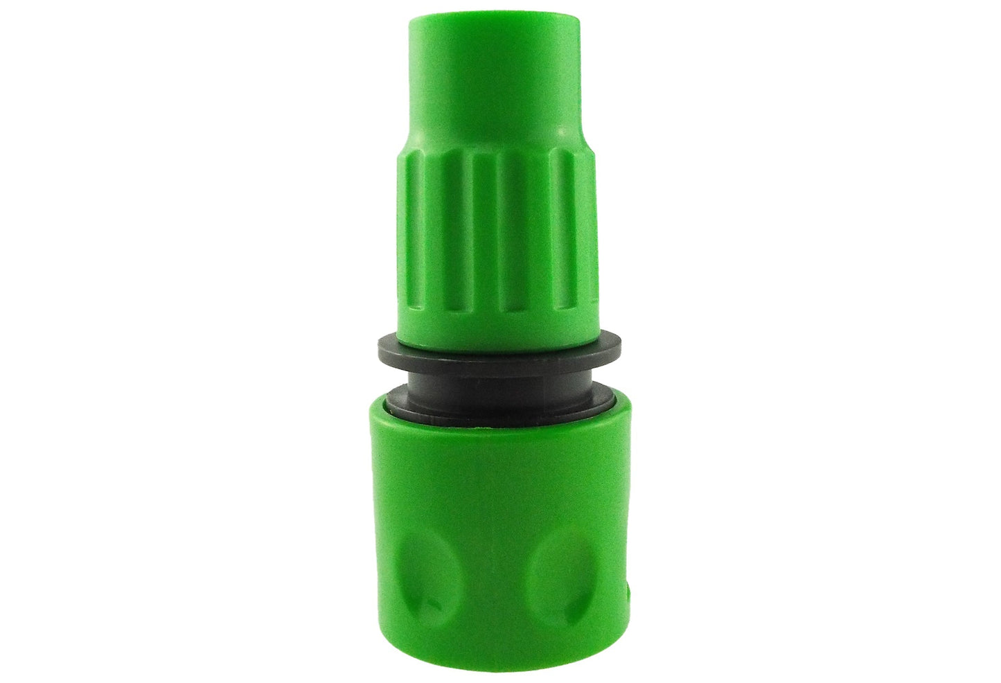 Green expanding hose connector end cap with black base ring