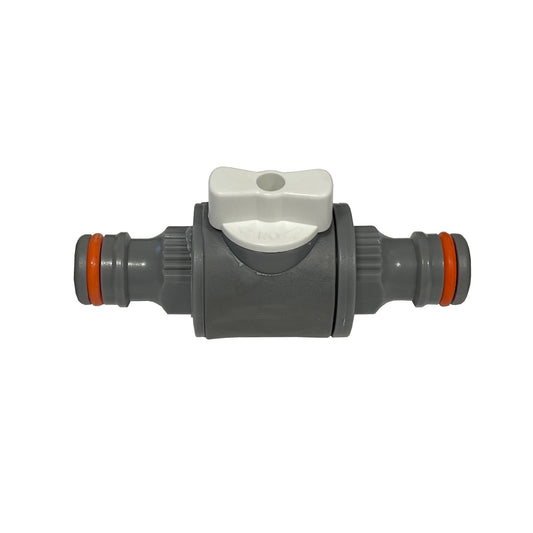 In Line Valve WL inline flow control valve, grey body with white top and orange end fittings