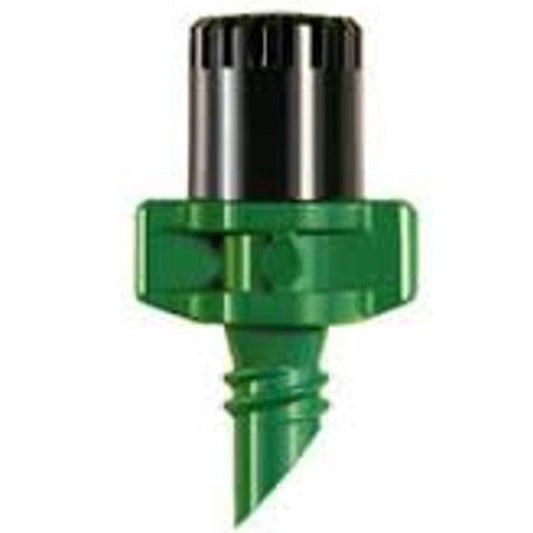 Green micro spray jet with black top and winged nozzle body, assembled for 360° spraying