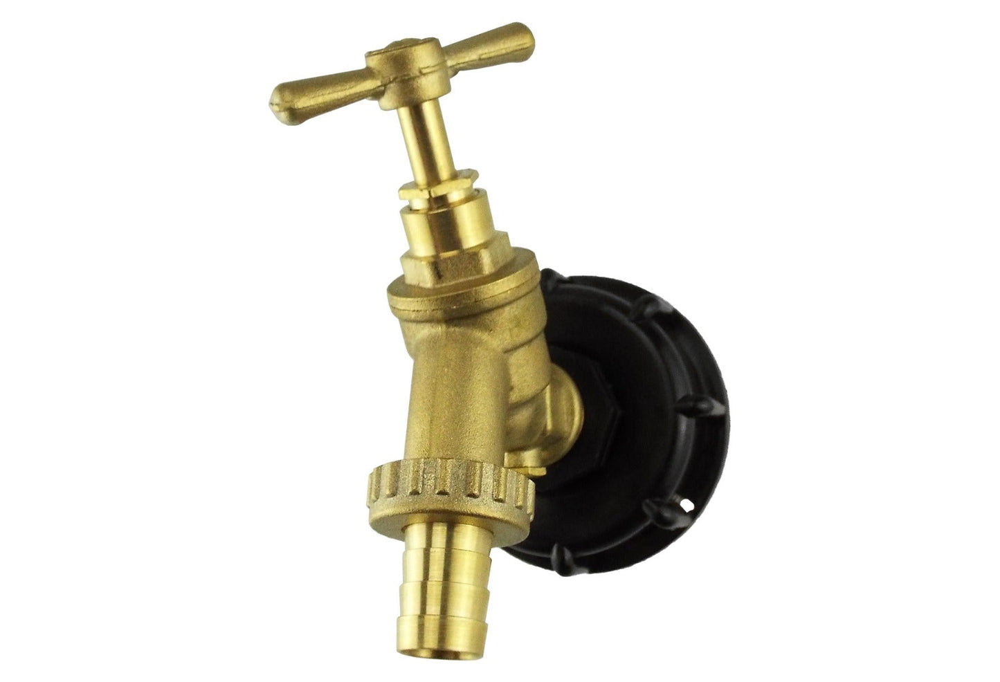 IBC KIT 002A brass tap valve with black diaphragm cap and lever, threaded outlet