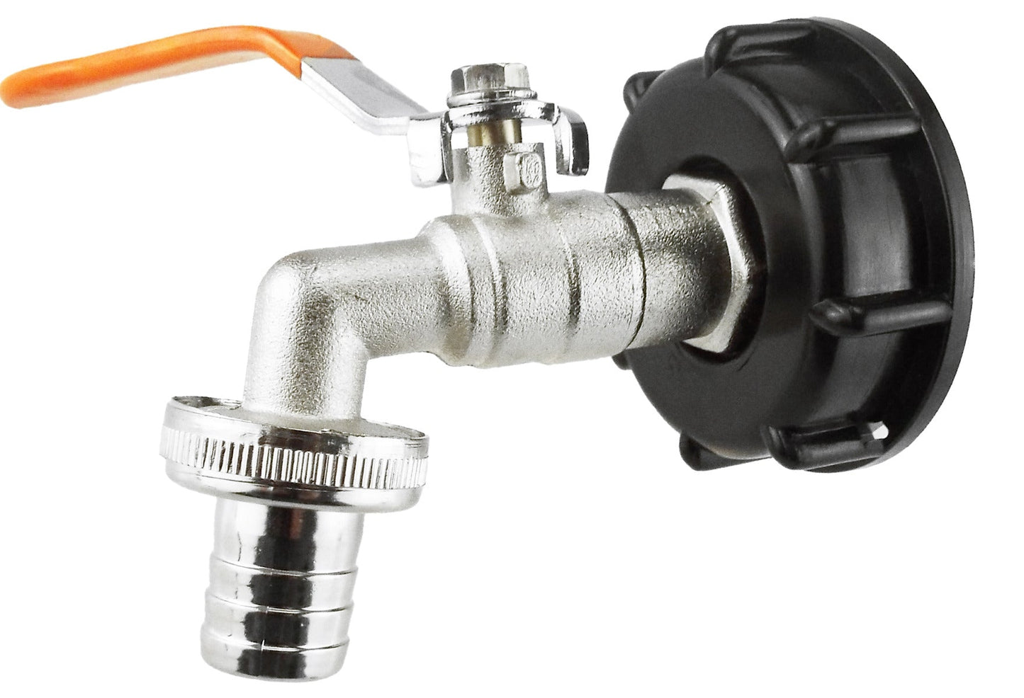 IBC KIT 003B-Z: silberner Ventil-Anschluss mit schwarzer Drehauslasskappe