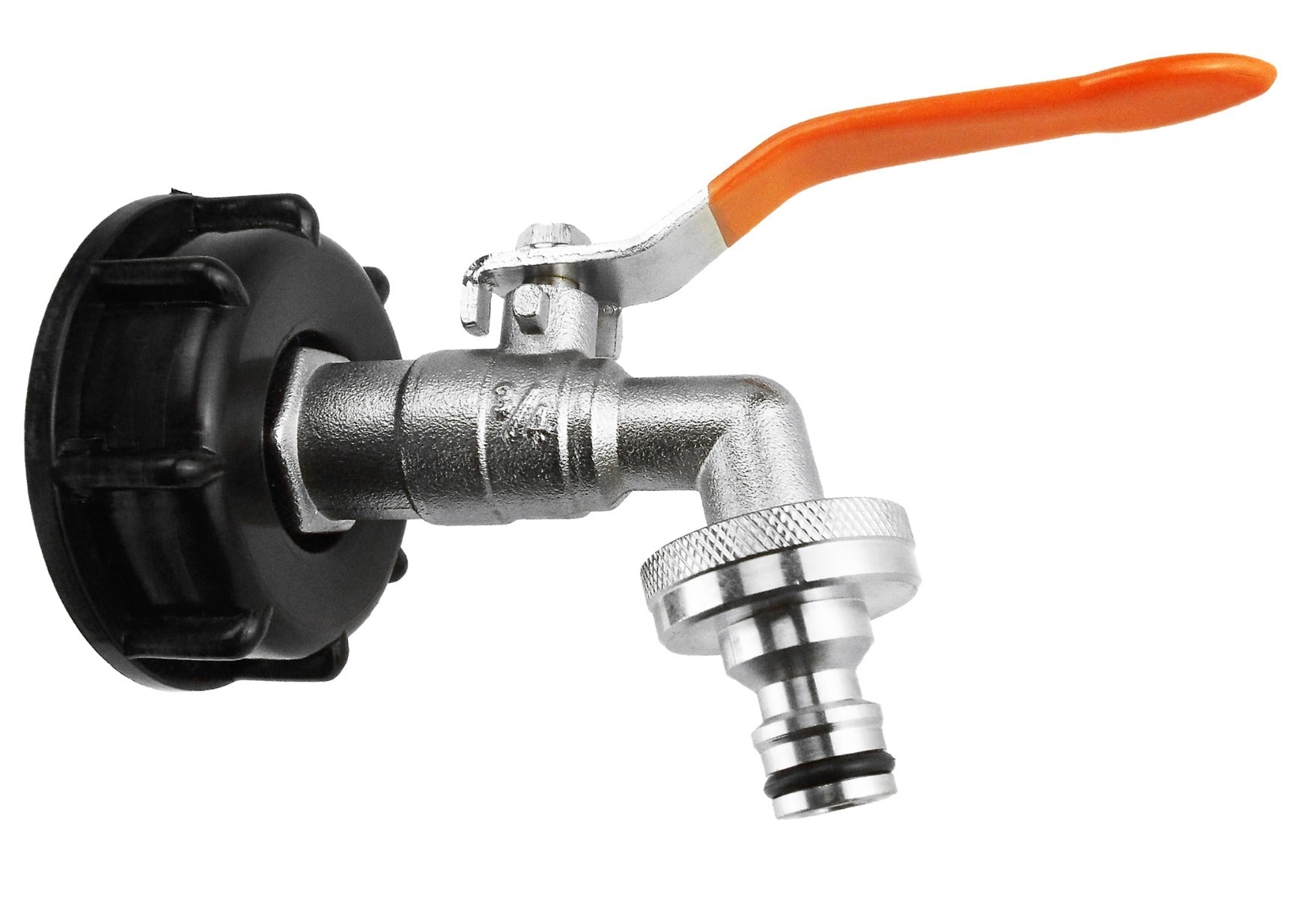 IBC-Kit 003C-Z: Kugelventil mit orangefarbenem Hebel und Metallanschluss