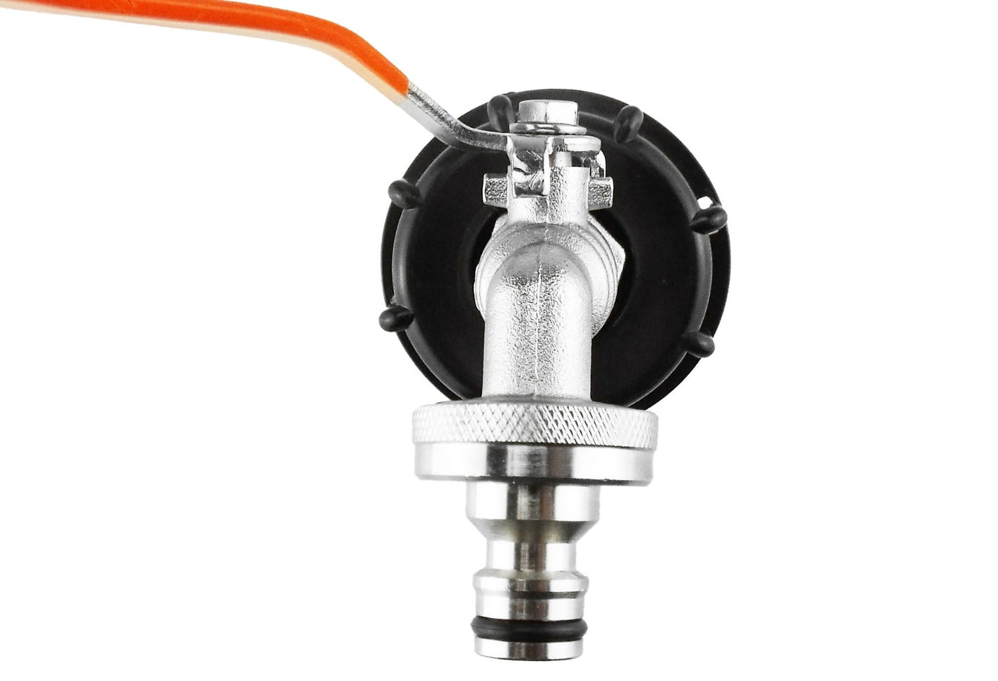 IBC-Kit 003C-Z: Ventileinsatz mit Metallkörper, schwarzer Rückseite und orangefarbenem Hebel