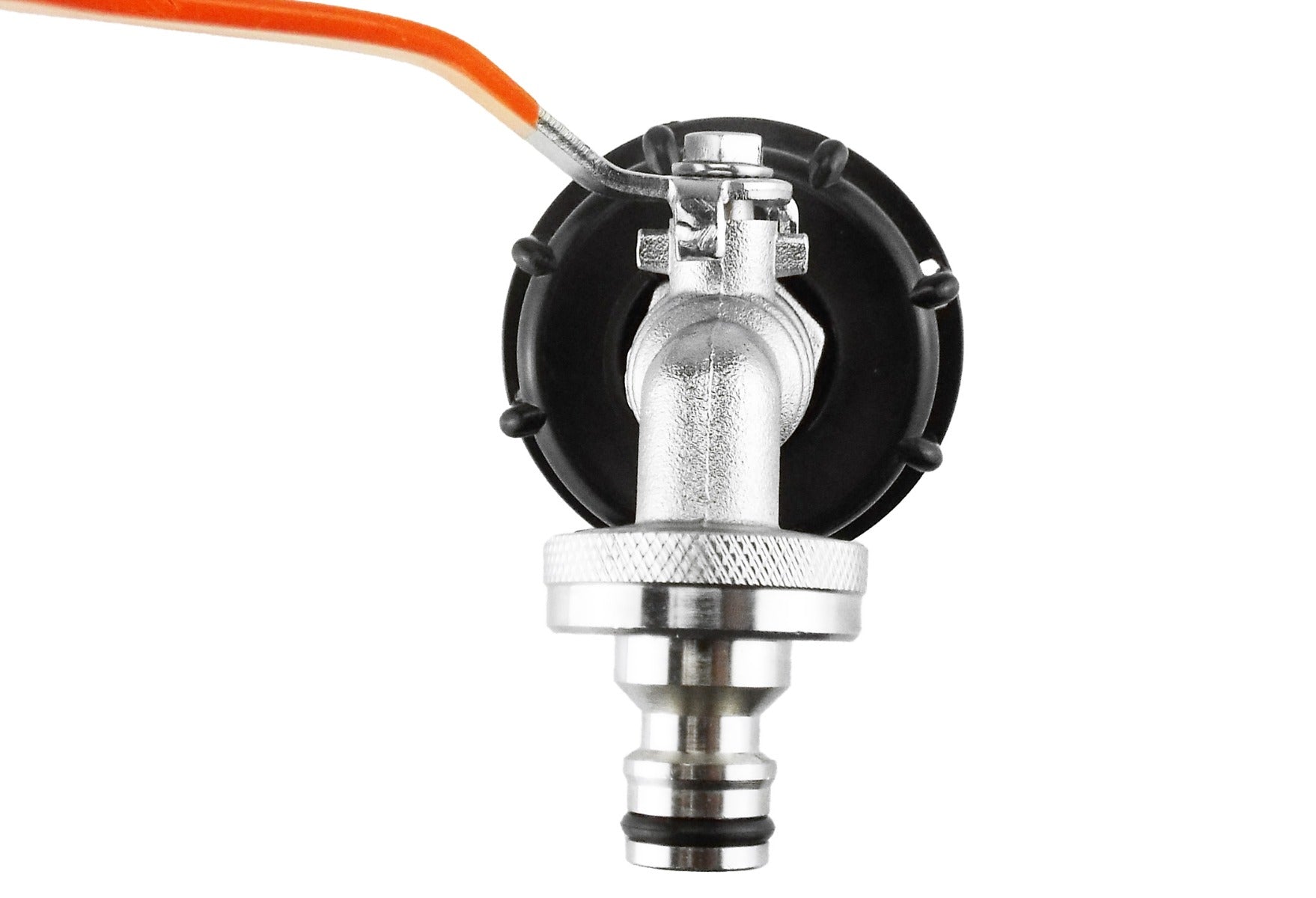 IBC-Kit 003C-Z: Ventileinsatz mit Metallkörper, schwarzer Rückseite und orangefarbenem Hebel