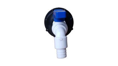 IBC 2" S60X6 cap and white tap body with blue top lever, front view