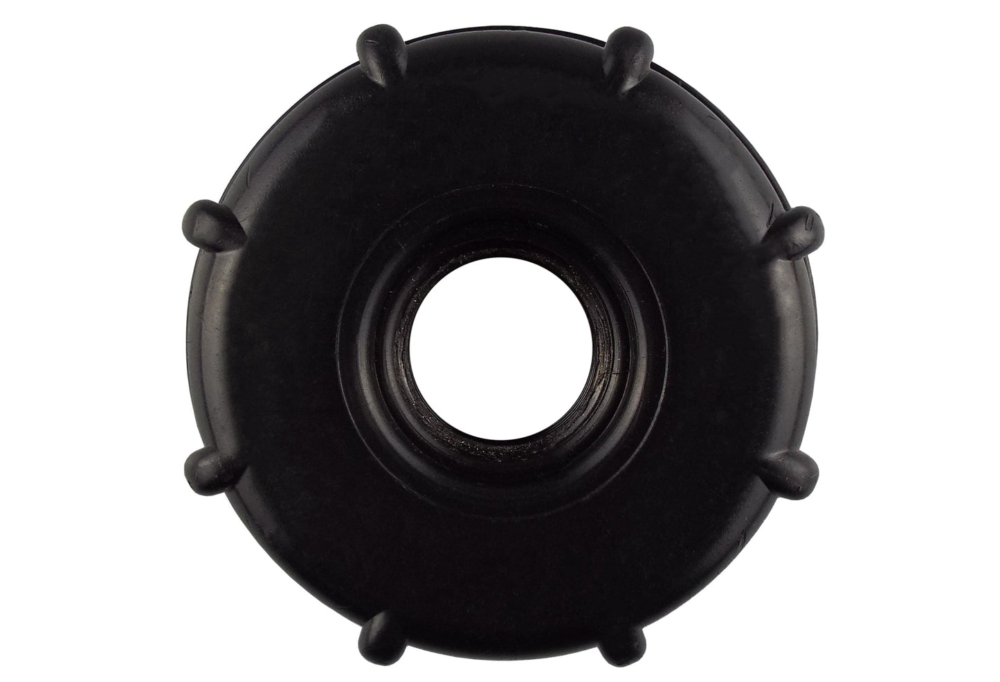 IBC tank end cap front view with central hole and retaining studs
