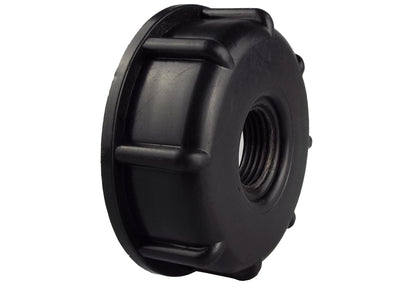 IBC tank end cap angled view with 1/2" BSPF threaded port