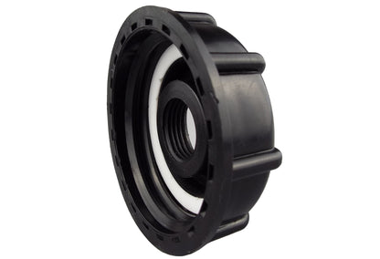 IBC tank end cap with gasket ring and black outer collar
