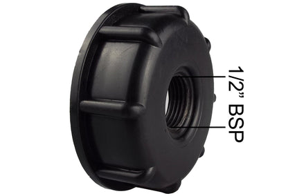 IBC tank end cap side view with 1/2" BSPF thread