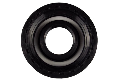 Black IBC tank end cap adapter with internal 1" BSPF threads
