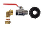 IBC-Deckel mit Hebelventil: roter Griff, Metallventil und Messing-Bogen, Anschlussgewinde