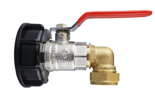 IBC 2" S60x6 cap with lever valve and brass 3/4" BSP compression elbow