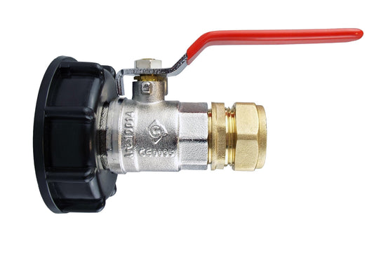 IBC cap lever valve with brass straight compression to 1/2in BSP, black outlet