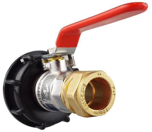 IBC 2” lever valve cap with brass compression straight, ¾” BSP (22mm)