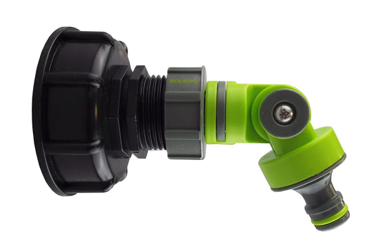 Lime adjustable tap connector cap with 2" S60X6 thread, black inlet and gray coupler