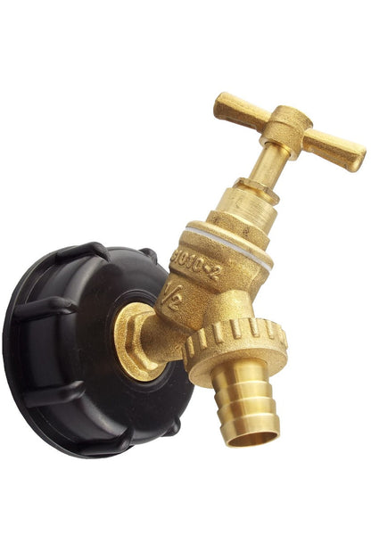 IBC KIT 002A close-up brass valve body with black cap, lever spout and outlet