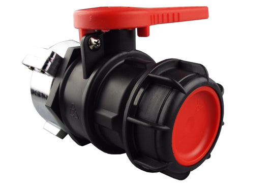 IBC tank valve 75mm inlet to S60X6, PTFE, red cap