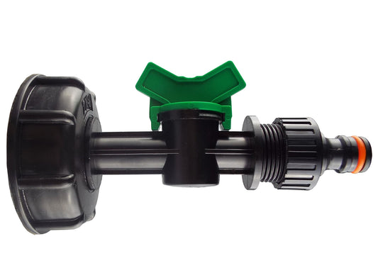 IBC 2" Cap mit Inline-Ventil und männlichem Schnellverbinder, schwarz/grün