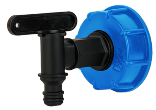 IBC kit K3400: black connector T-piece with blue IBC valve adapter