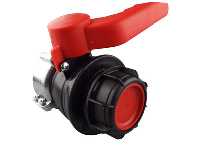 IBC-Tankventil 75 mm Zulauf, schwarzes EPDM-Dichtteil mit rotem Hebel