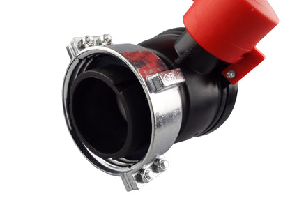 IBC-Tankventil 75 mm mit Gewindering, schwarzem Gehäuse und rotem Bedienknopf