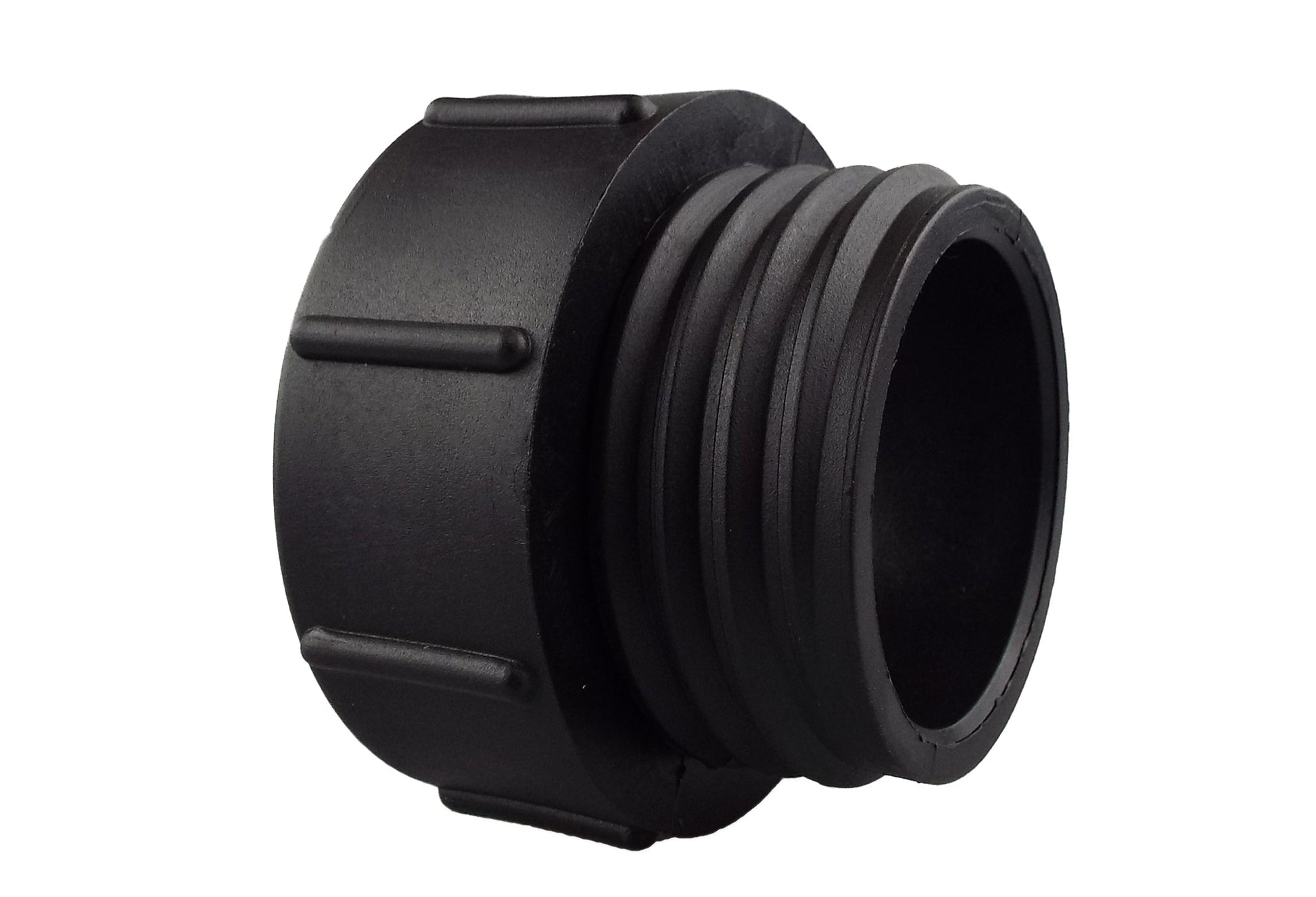Black BSPF-style cap with ridged threads and recessed connector opening